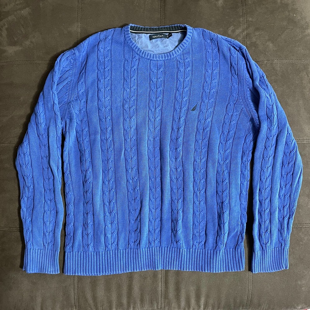 NAUTICA BLUE CABLEKNIT SWEATER PULLOVER COTTON MENS SZ XXL